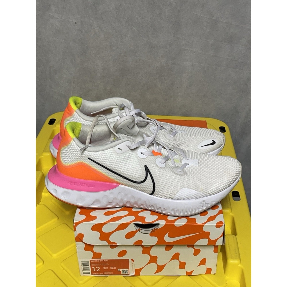 Nike Renew Run Shoes Men 12 White Black Platinum Tint Running CK6357-100 Sneaker